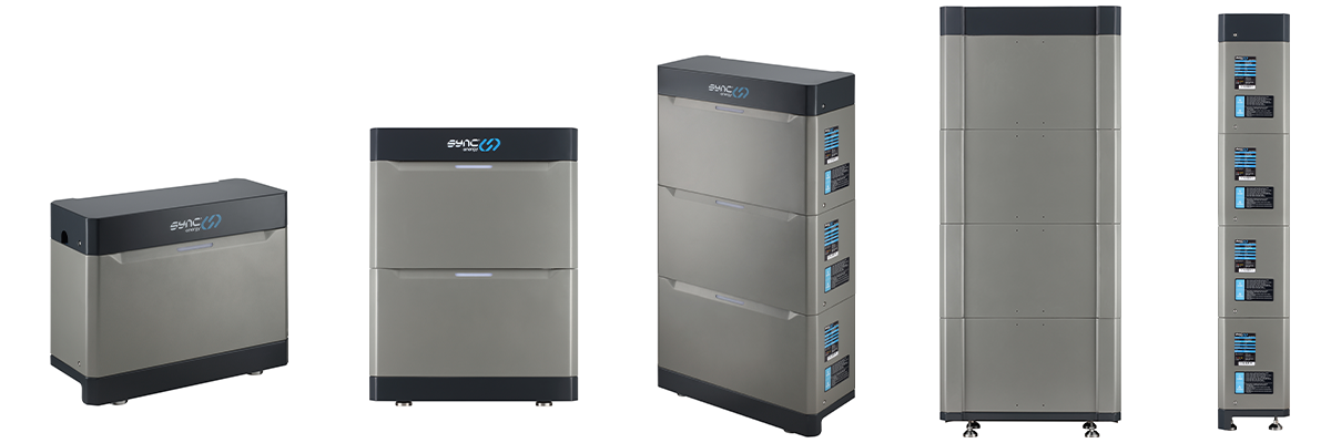 Sync Energy Flow modular battery storage system showing scalable home energy storage units for UK solar installations
